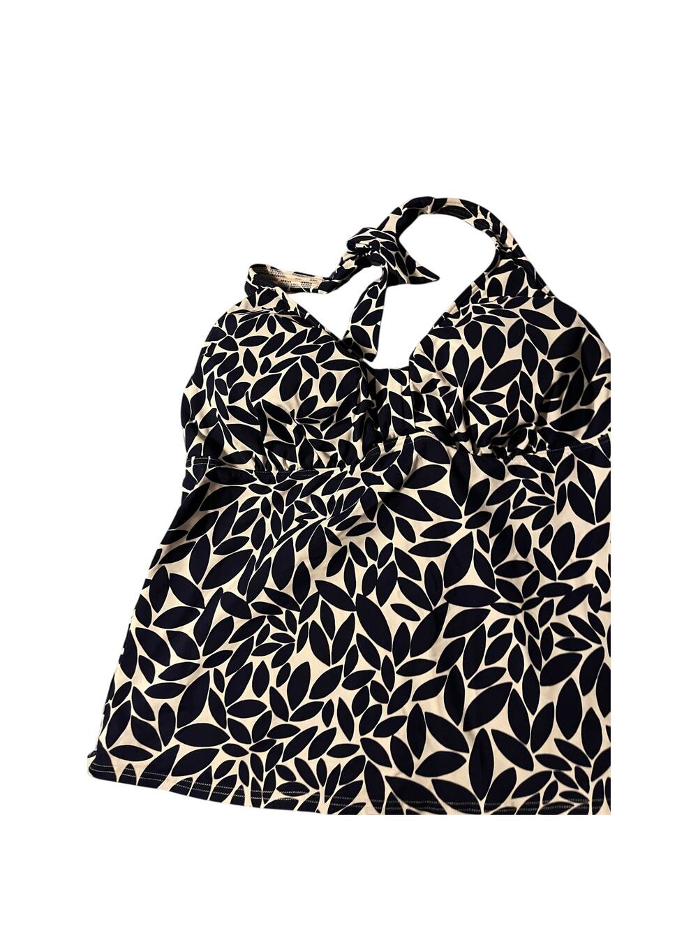 Women's Navy White Leaf Print Halter Tankini Swim Top Padded Cups Plus Size